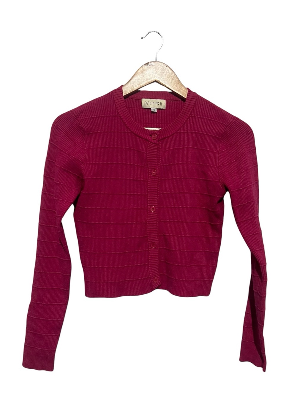 Vaara Cropped Button Front Cardigan Berry Pink Women's Small Layer Feminine